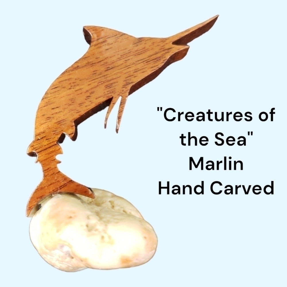 Hand Carved "Creatures of the Sea" Marlin San Diego Area Artist wood and…